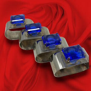 Lot 4 x Vintage Audrey Hong Kong "Sapphire" Solitaire Silverplate Napkin Rings